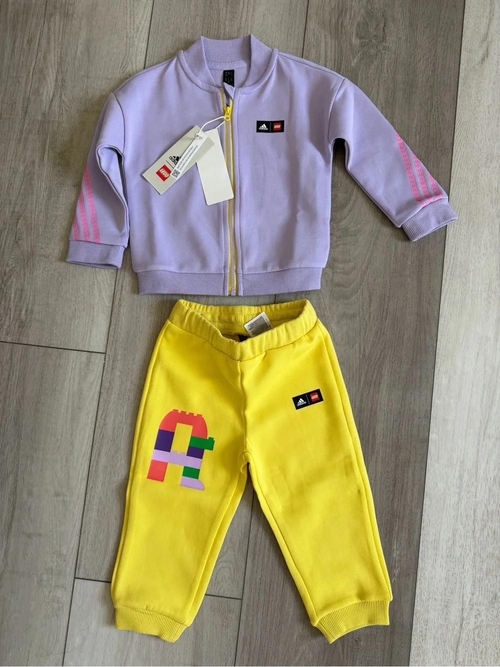 adidas Kids Lavender Zip Jacket with Yellow Jogger Pants